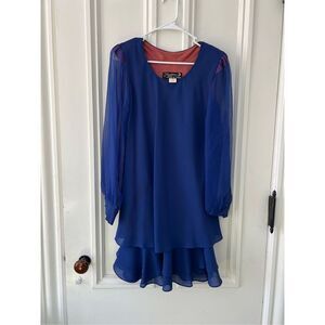 Hampton Nites Petites vintage blue chiffon long sleeve overlay dress 6